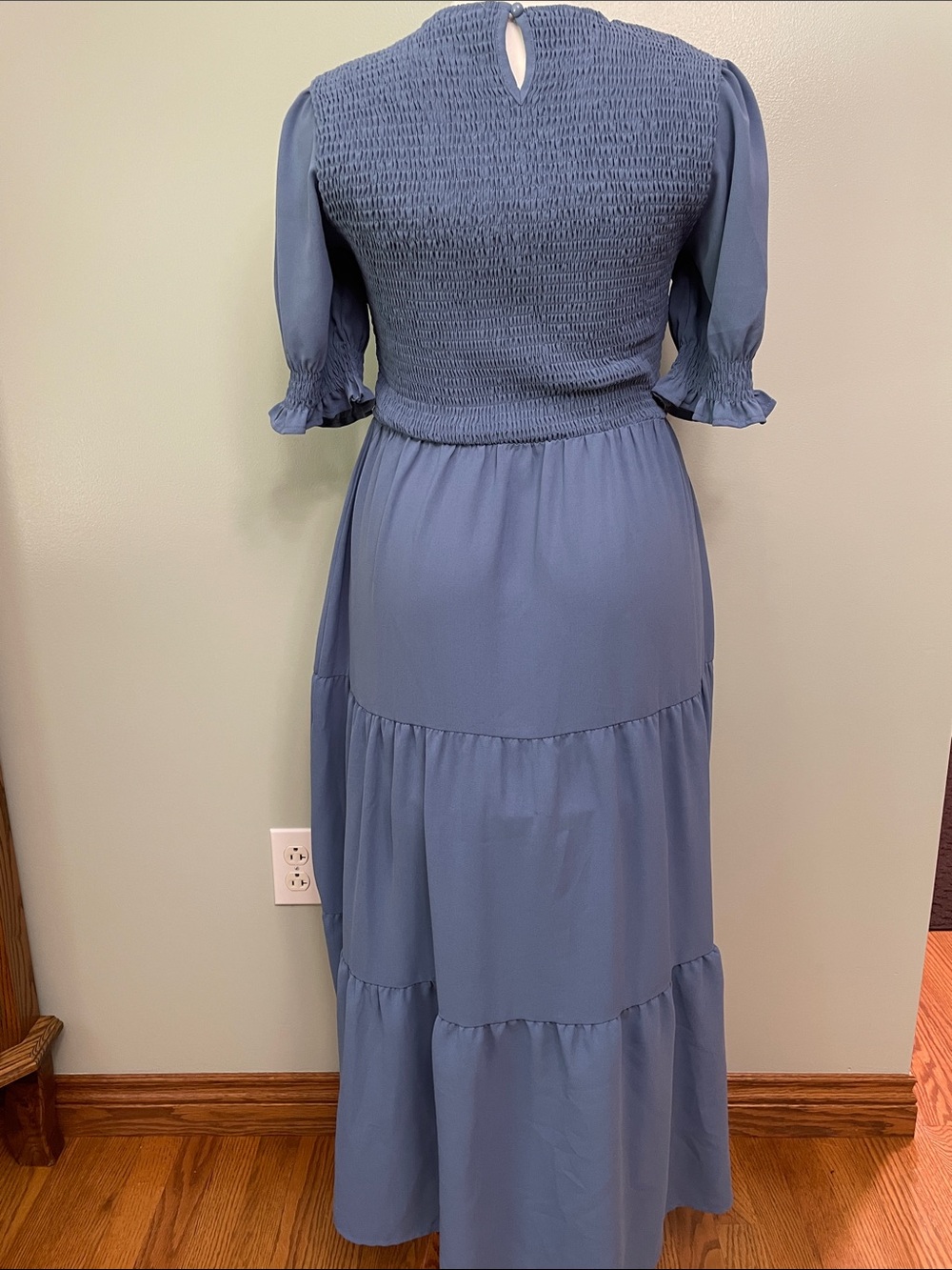 Smocked Maxi Dress in Dusty Blue. Size Large. - Picture 3 of 5